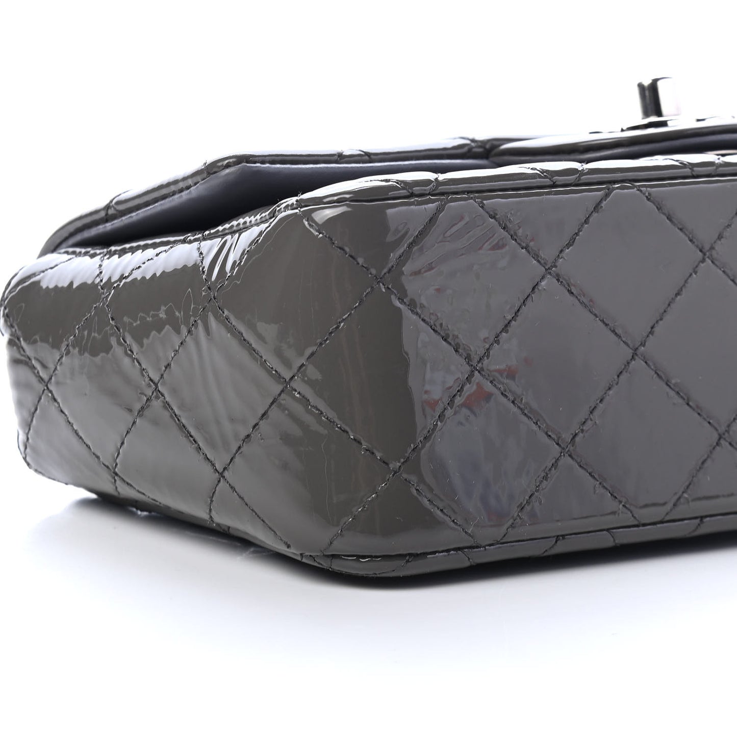Patent Calfskin Quilted Mini Rectangular Flap Grey