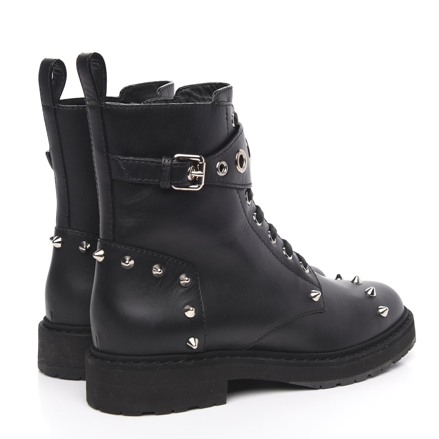 Fendi Vitello Studded FF Combat Boots 36 Black 4 of 6