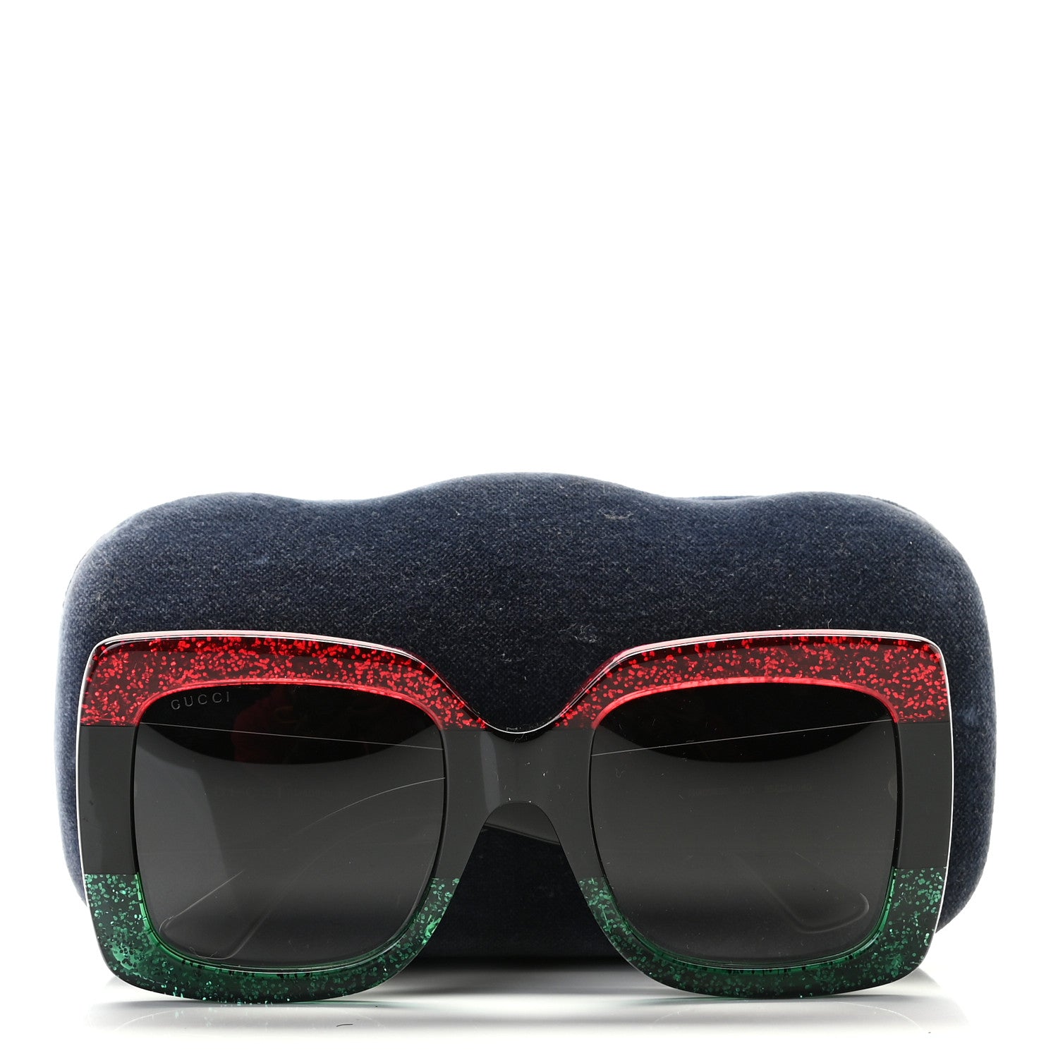 Gucci Acetate Square Frame Sunglasses GG0083S Glitter Red Black Green 4 of 9