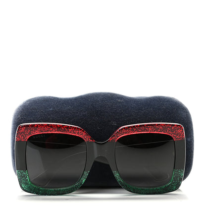 Gucci Acetate Square Frame Sunglasses GG0083S Glitter Red Black Green 4 of 9