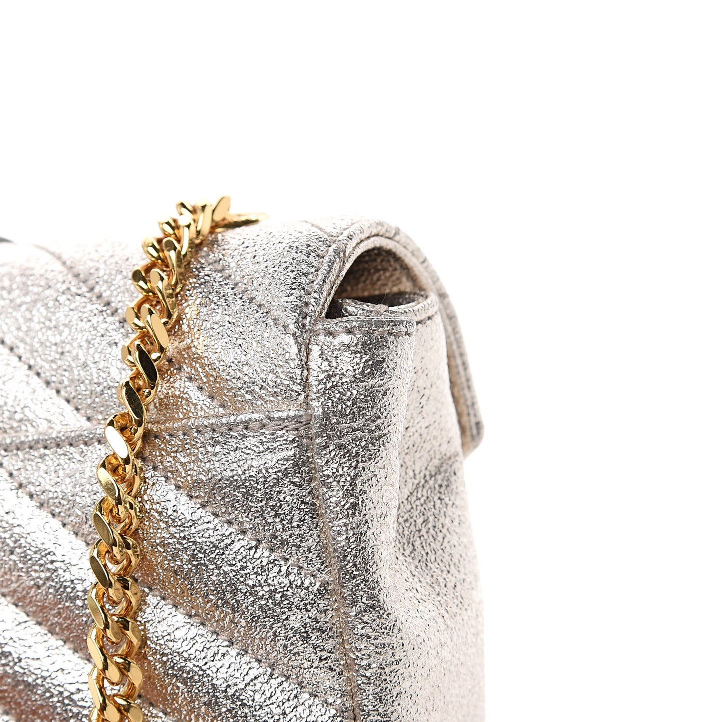 Metallic Nappa Matelasse Chevron Classic Monogram Baby Chain Bag Gold