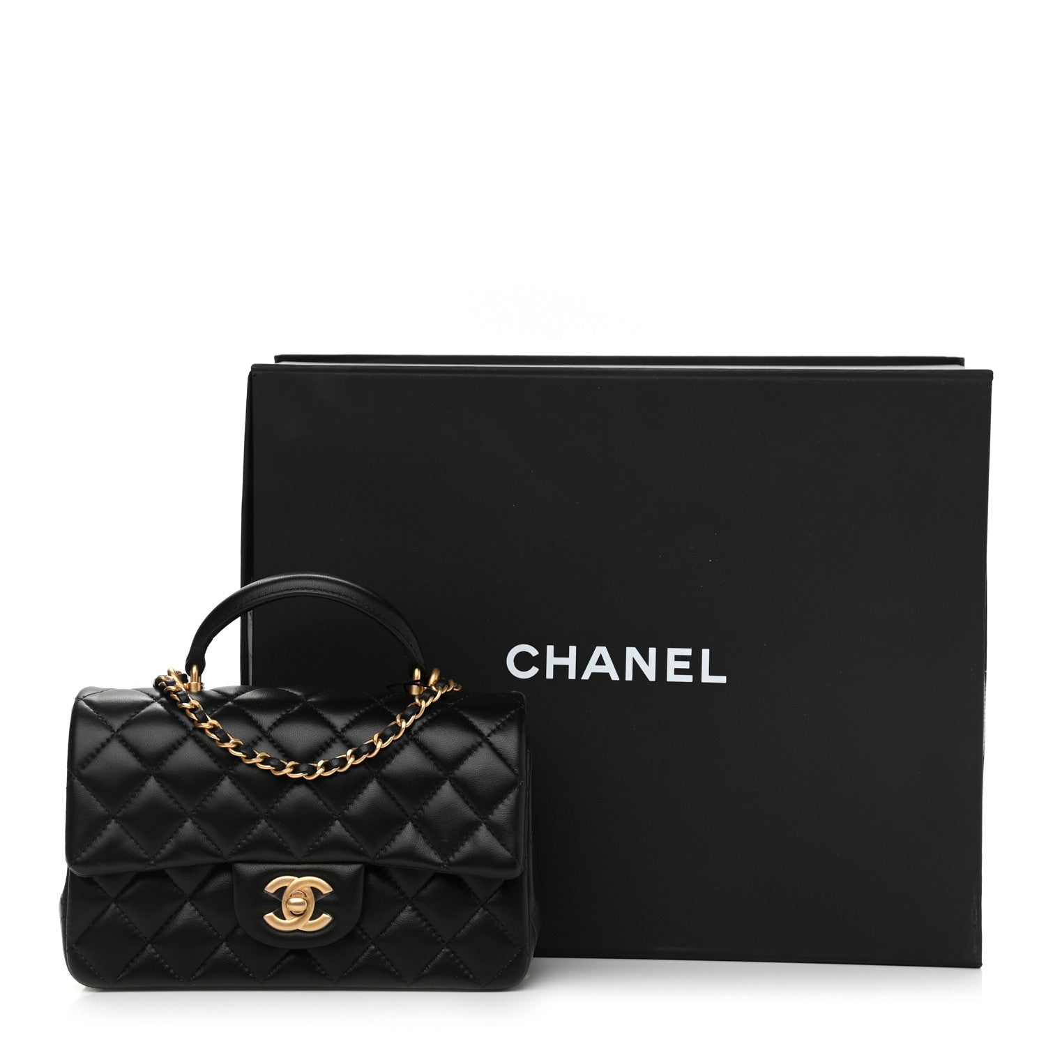 Chanel Lambskin Quilted Mini Top Handle Rectangular Flap Black 11 of 11