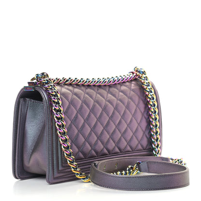 Chanel Iridescent Goatskin Quilted Medium Boy Flap Purple 3 of 12