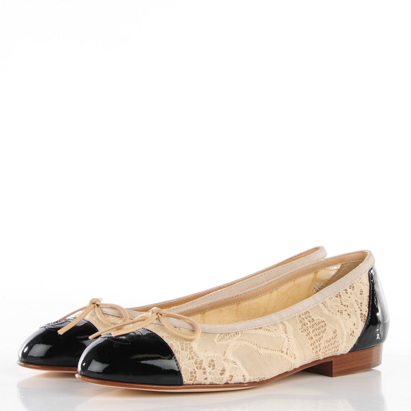 Lace Patent Cap Toe CC Ballerina Flats 37 Beige Black