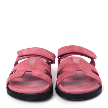 Hermes Suede Goatskin Womens Chypre Sandals 38 Rose Aphrodite 2 of 9