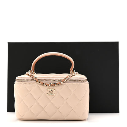 Chanel Lambskin Quilted Small Top Handle Vanity Case With Chain Ecru Dark Beige 11 of 11
