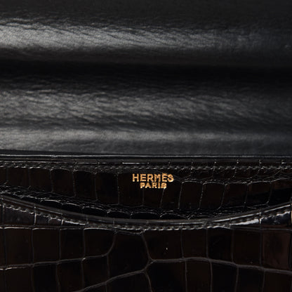 Hermes Shiny Porosus Crocodile Sac Boutonniere Black 16 of 17