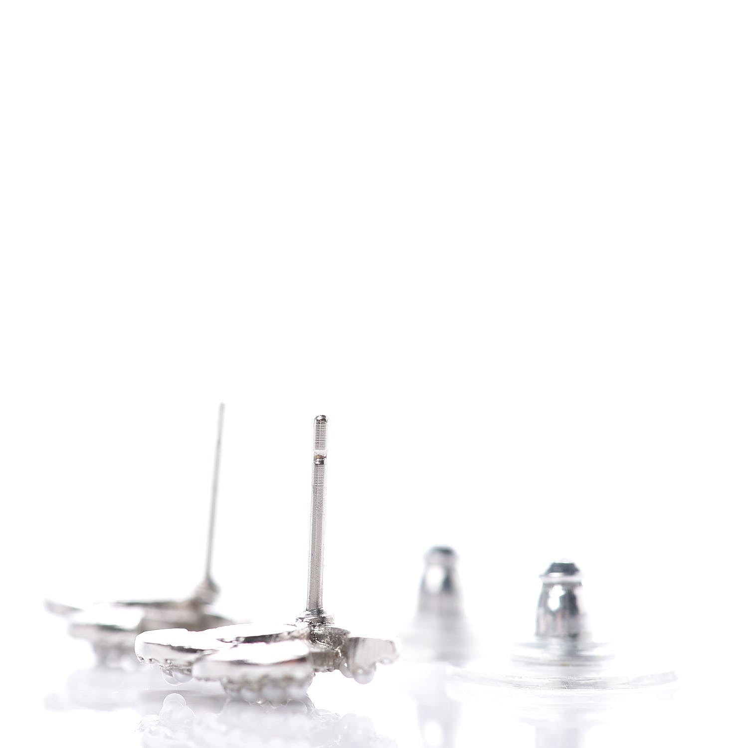 Chanel Pearl Crystal CC Earrings Silver 3 of 5