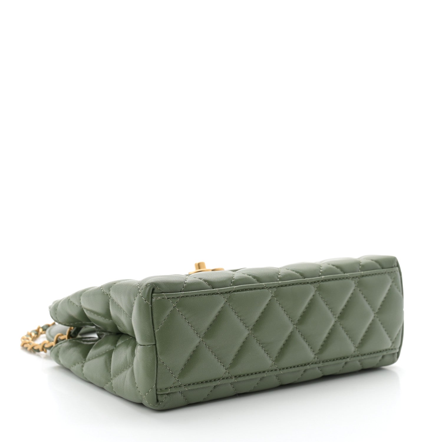 Chanel Shiny Aged Calfskin Quilted Nano Kelly Shopper Khaki 4 of 10