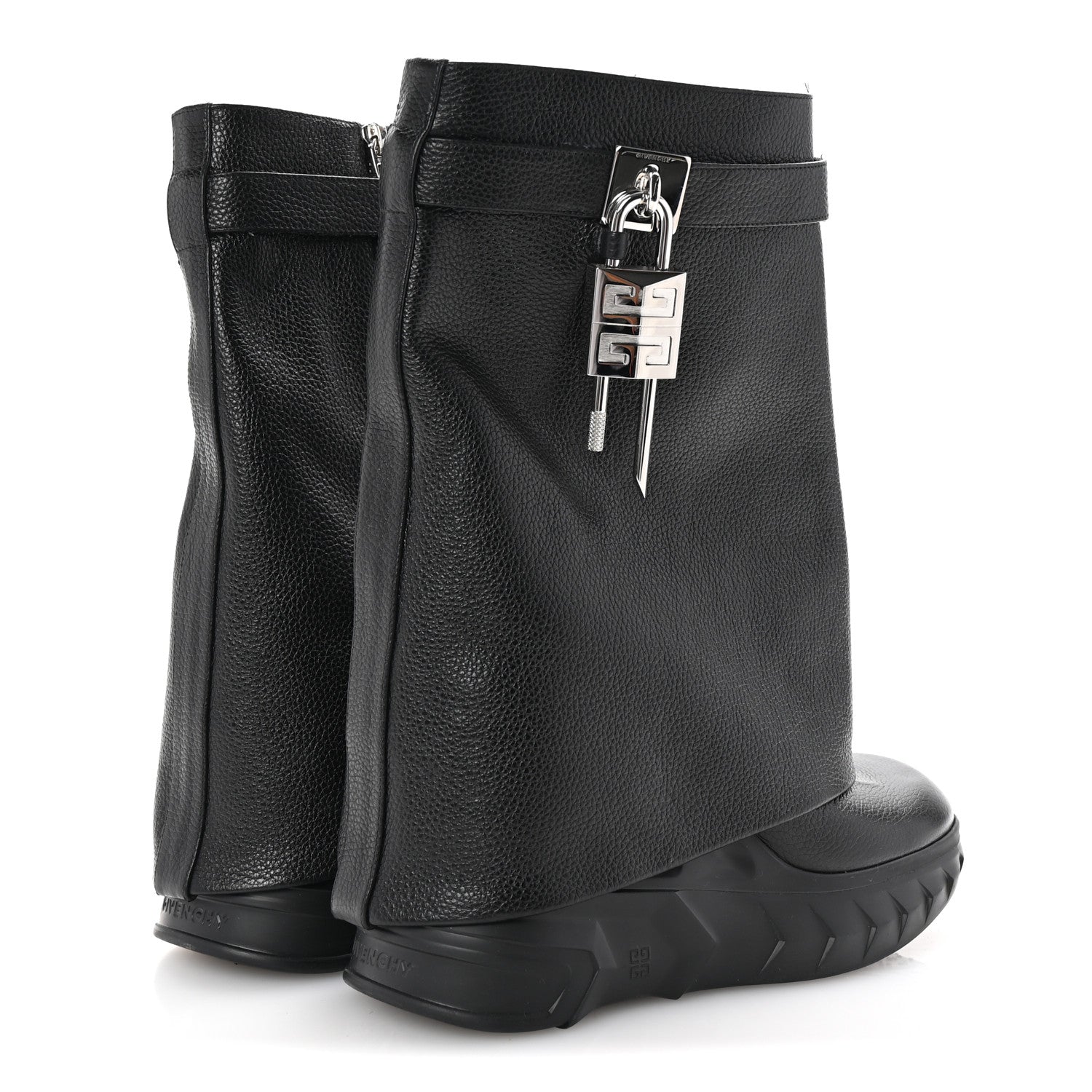 Givenchy Grained Calfskin Shark Lock Biker Ankle Boots 38 Black 5 of 9