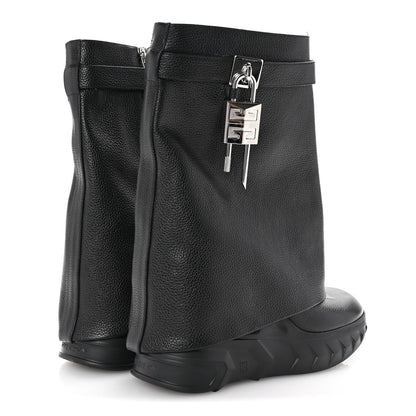 Givenchy Grained Calfskin Shark Lock Biker Ankle Boots 38 Black 5 of 9