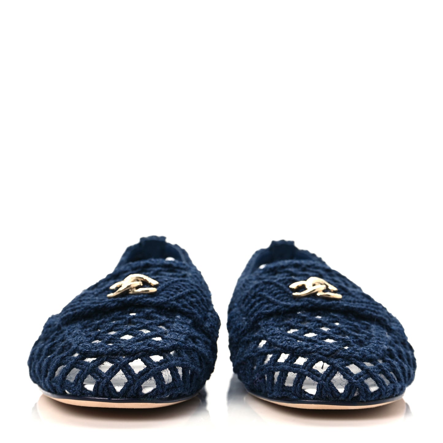 Raffia Braided CC Mocassin Loafers 40.5 Navy
