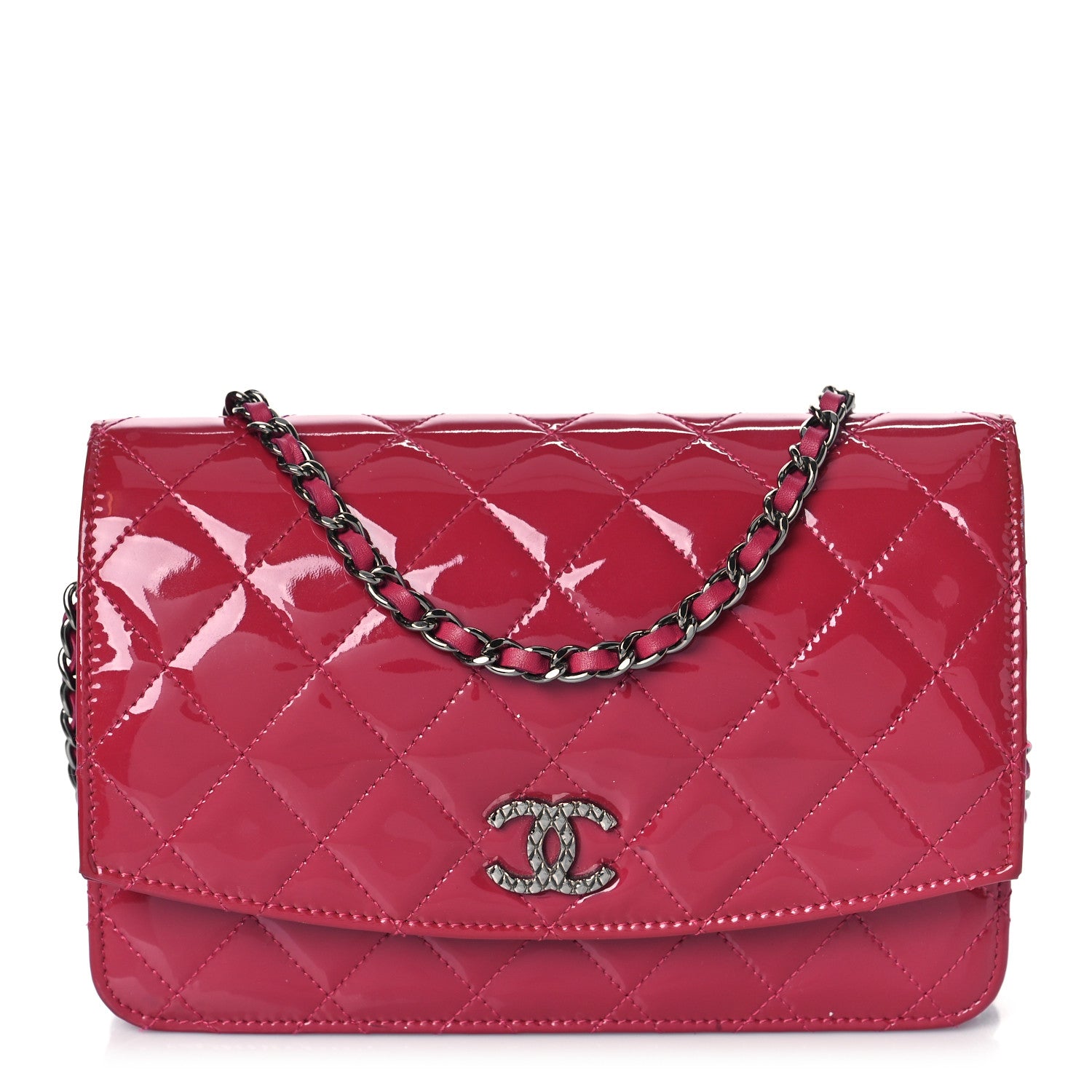 Chanel Patent Quilted Brilliant Wallet On Chain WOC Dark Pink 1 of 13