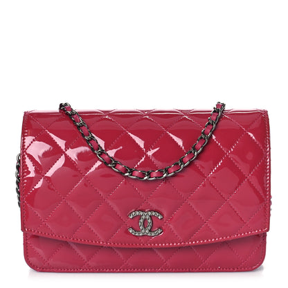 Chanel Patent Quilted Brilliant Wallet On Chain WOC Dark Pink 1 of 13
