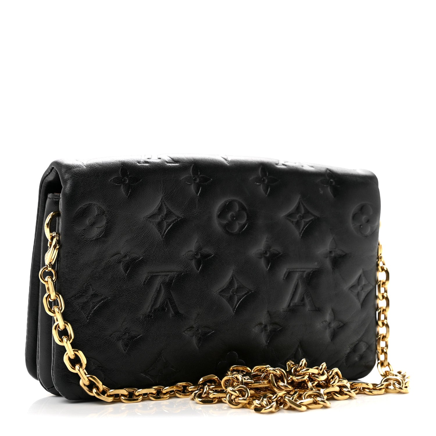 Louis Vuitton Lambskin Embossed Monogram Pochette Coussin Black 3 of 12