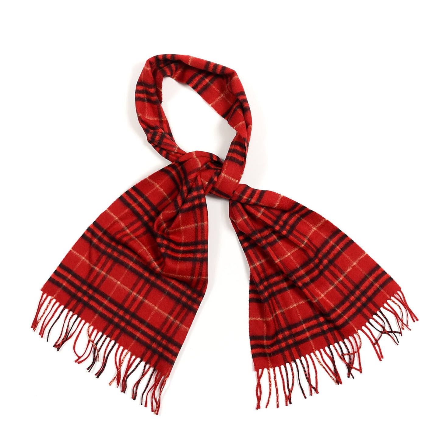 Cashmere Vintage Check Fringe Scarf Red