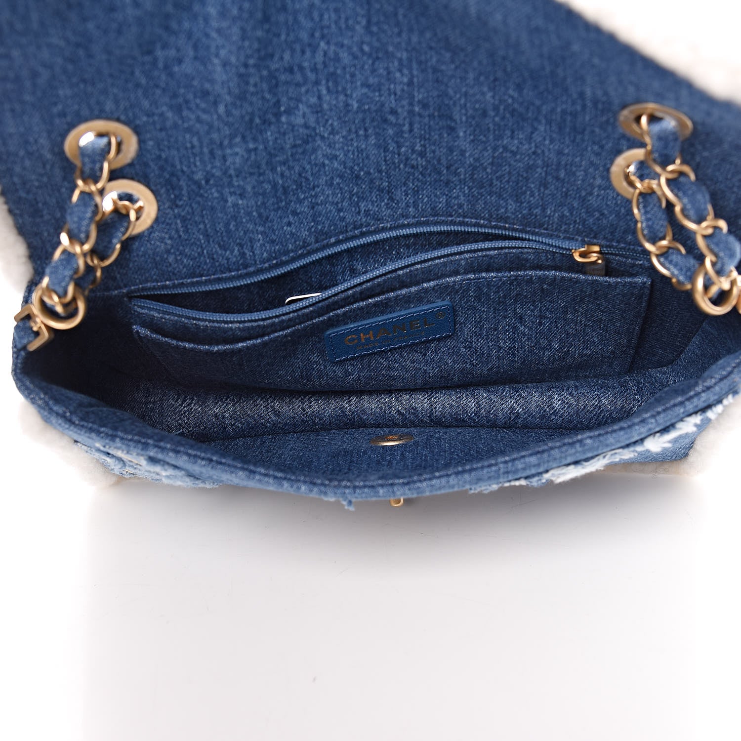 Chanel Denim Shearling Hieroglyph Flap Blue 5 of 10
