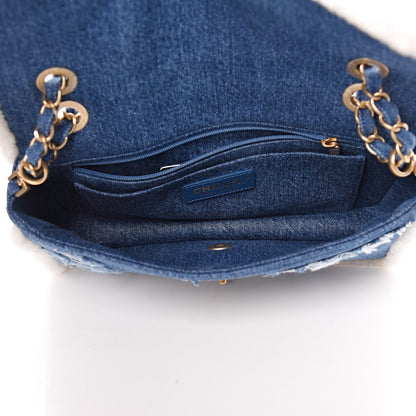 Chanel Denim Shearling Hieroglyph Flap Blue 5 of 10