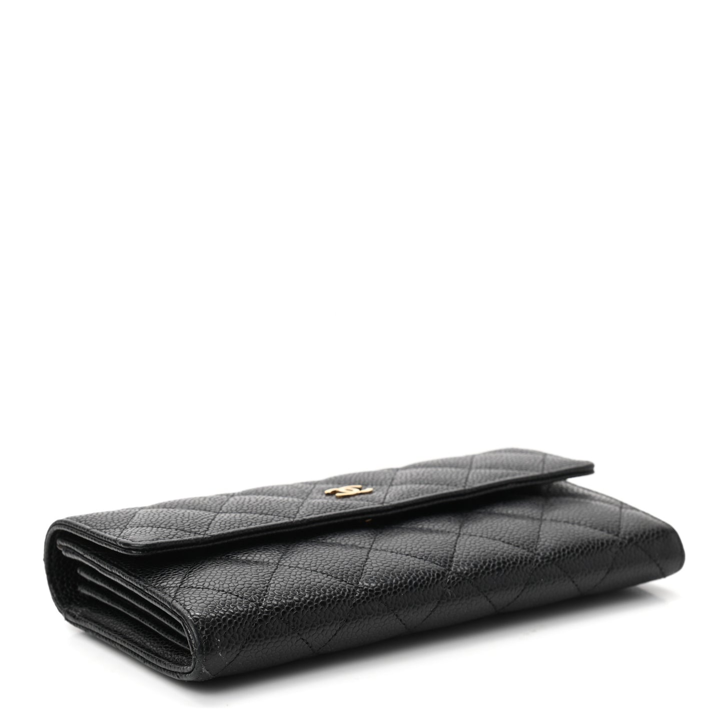 Caviar Quilted Large Gusset Flap Wallet Black