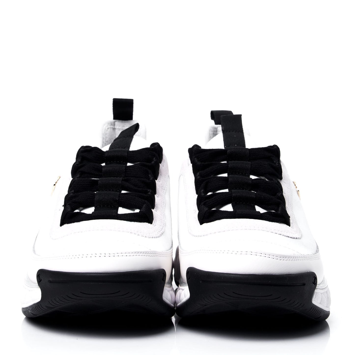 Fabric Calfskin Suede CC Sneakers 40 White Black