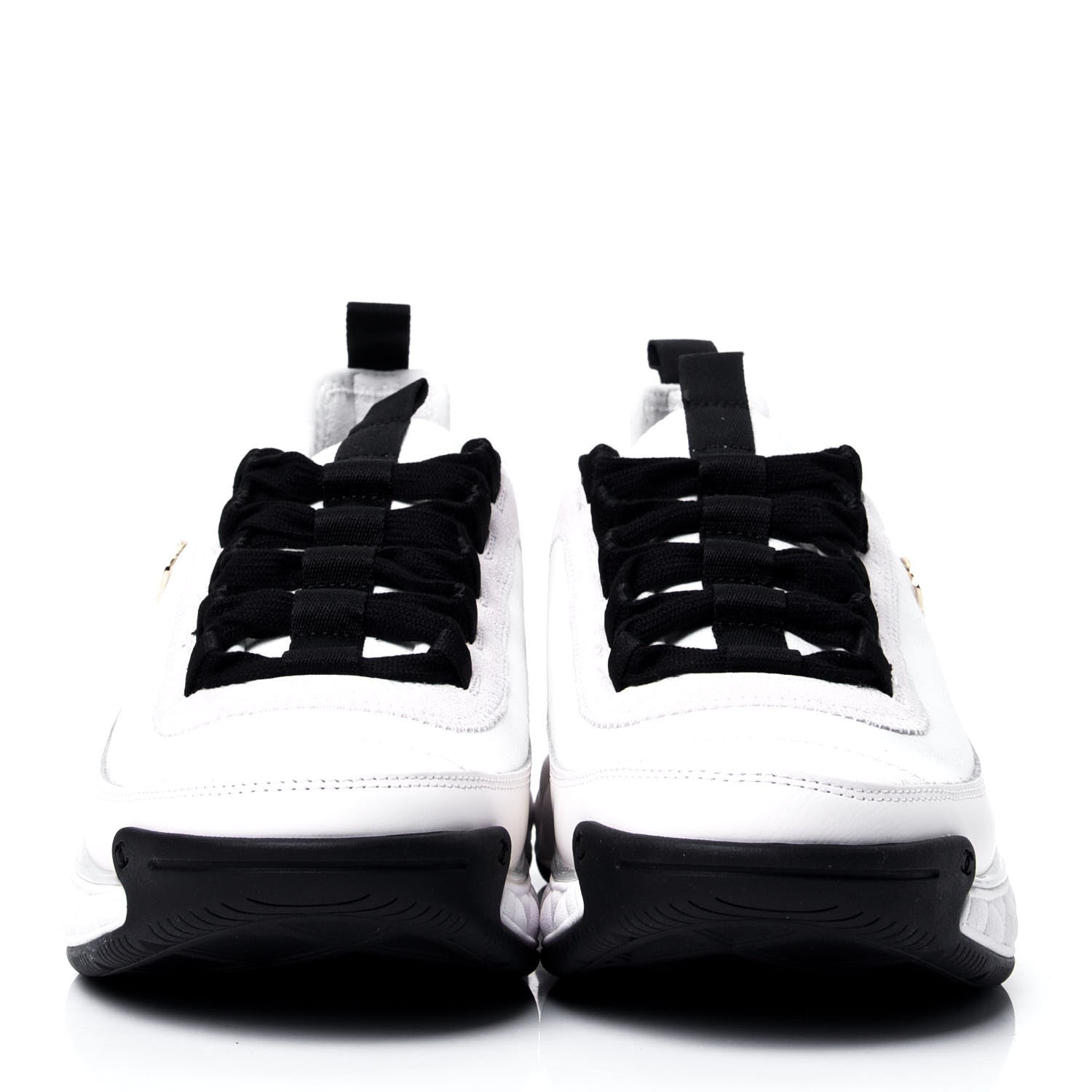 Chanel Fabric Calfskin Suede CC Sneakers 40 White Black 2 of 6