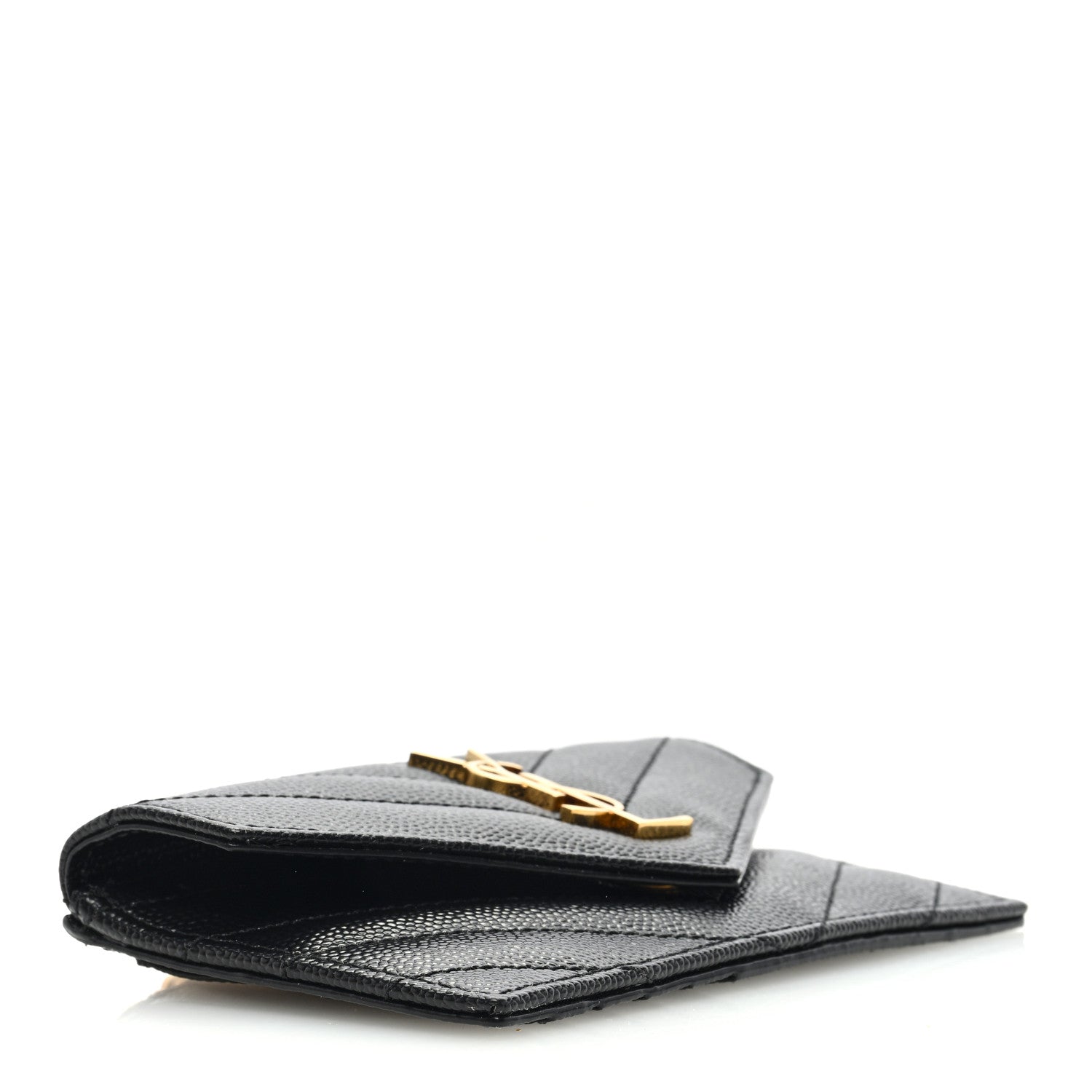 Saint Laurent Grain De Poudre Matelasse Chevron Monogram Compact Wallet Black 4 of 7