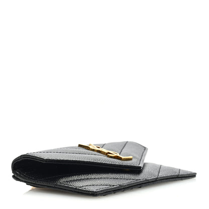 Saint Laurent Grain De Poudre Matelasse Chevron Monogram Compact Wallet Black 4 of 7