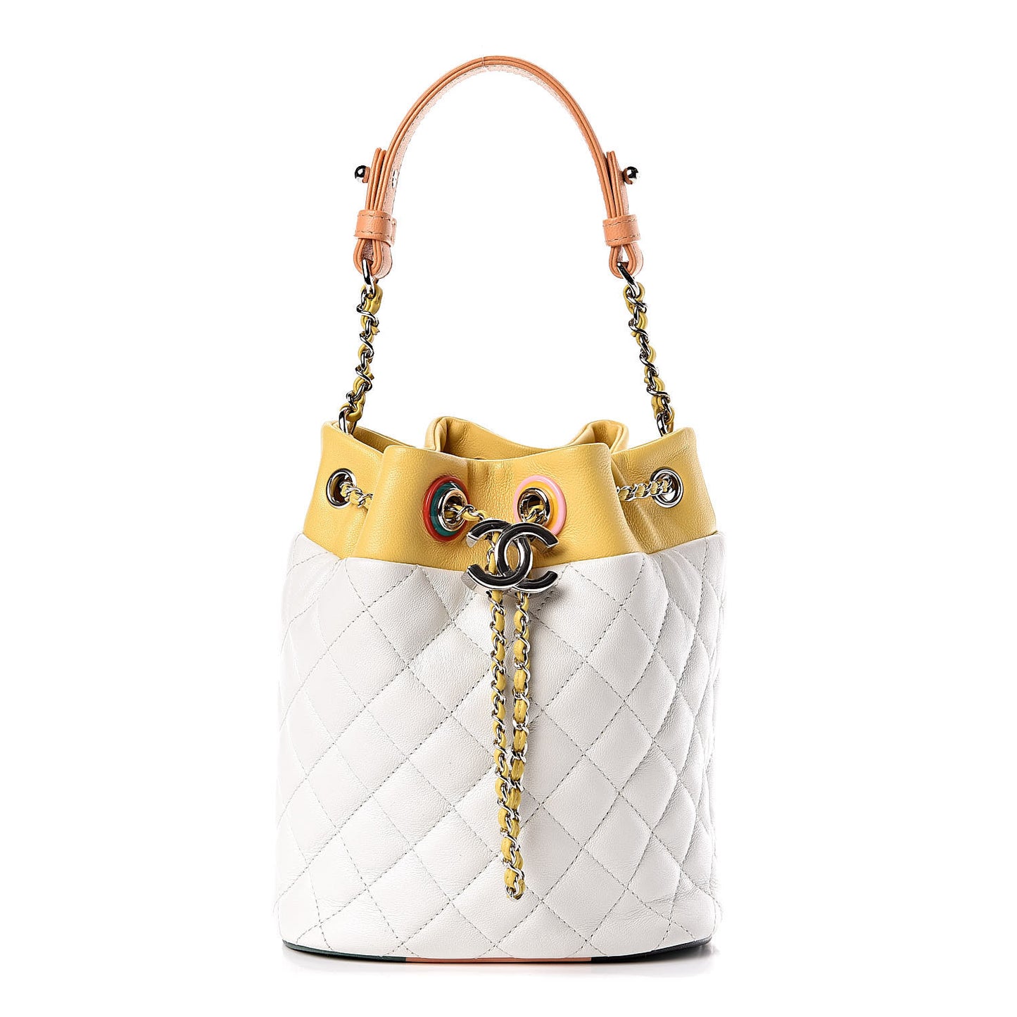 Lambskin Quilted Cuba Drawstring Tote White Yellow