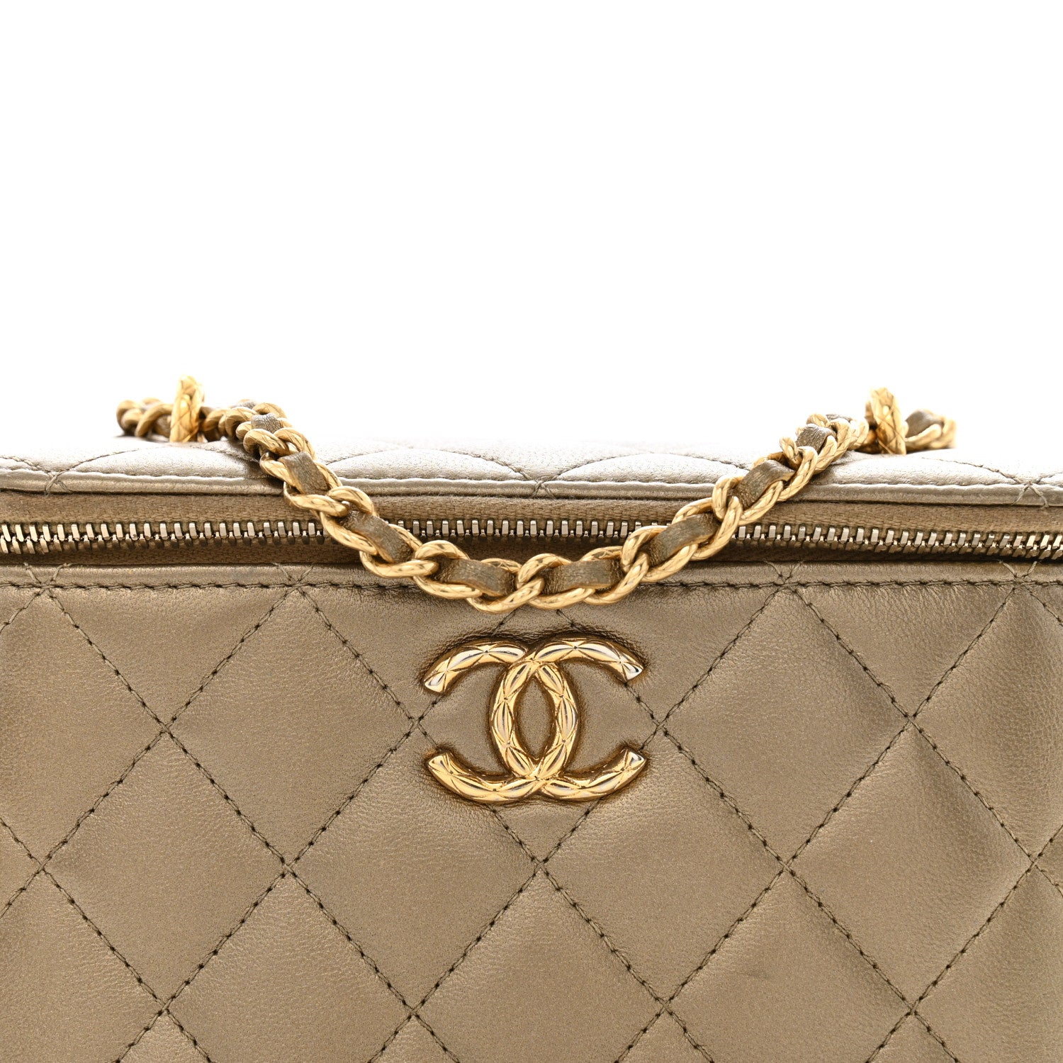 Chanel Metallic Lambskin Quilted Small CC Vanity Case With Chain Gold Gold 8 of 14
