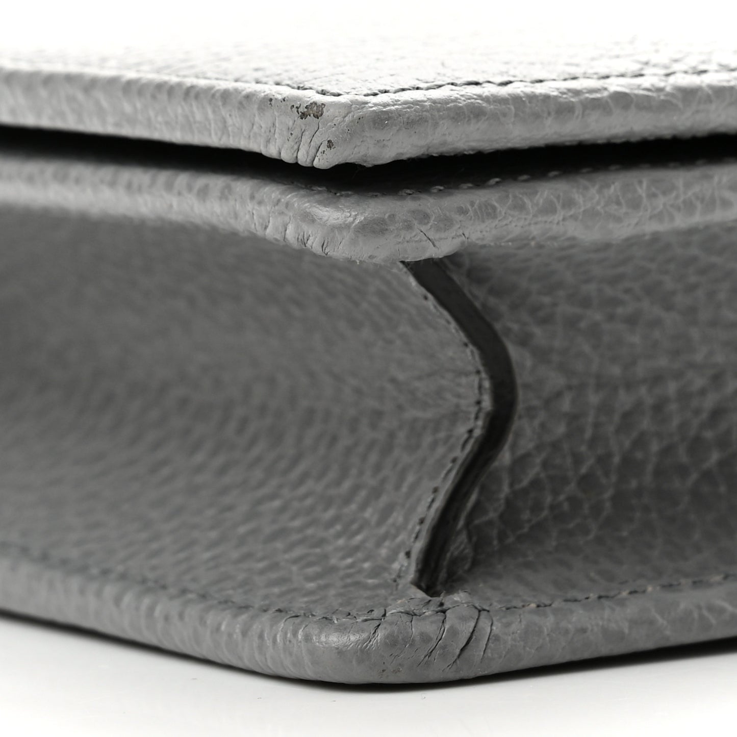 Dollar Calfskin Enamel Monochrome Mini GG Marmont Chain Wallet Deep Grey