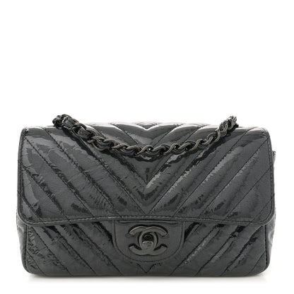 Chanel Patent Metallic Crumpled Calfskin Chevron Quilted Mini Rectangular Flap So Black 1 of 10