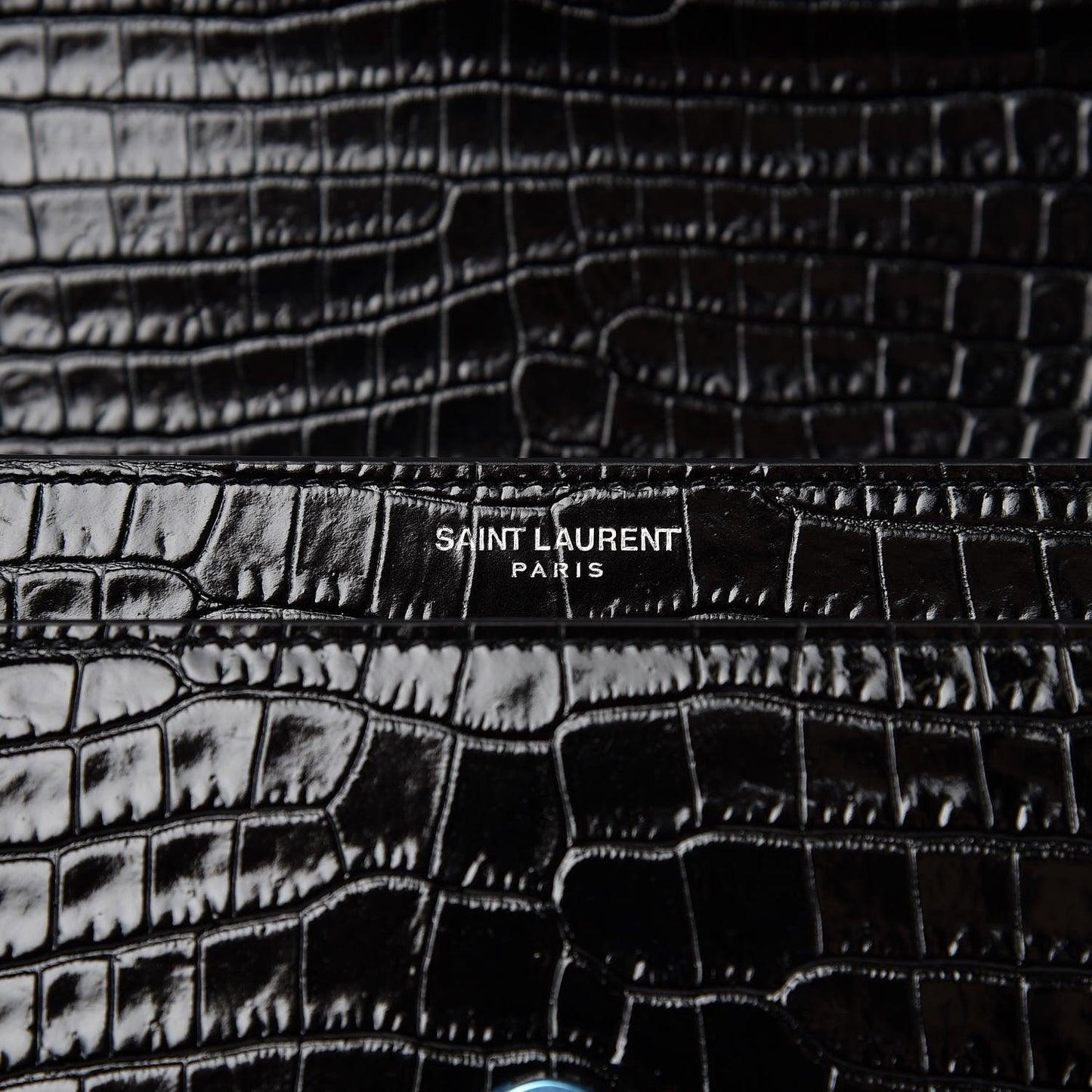 Calfskin Crocodile Embossed Medium Monogram Sunset Black