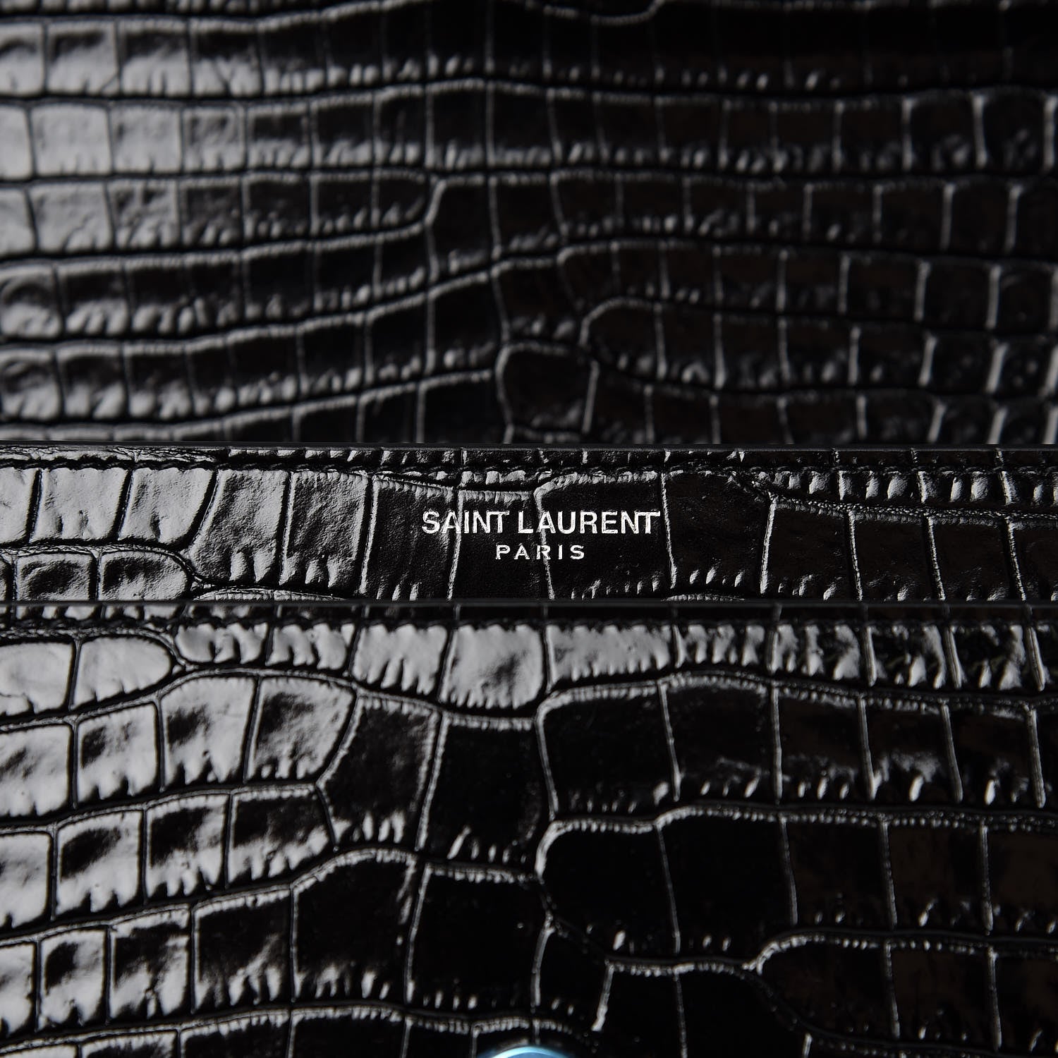 Saint Laurent Calfskin Crocodile Embossed Medium Monogram Sunset Black 6 of 7