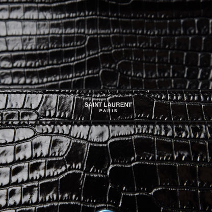 Saint Laurent Calfskin Crocodile Embossed Medium Monogram Sunset Black 6 of 7