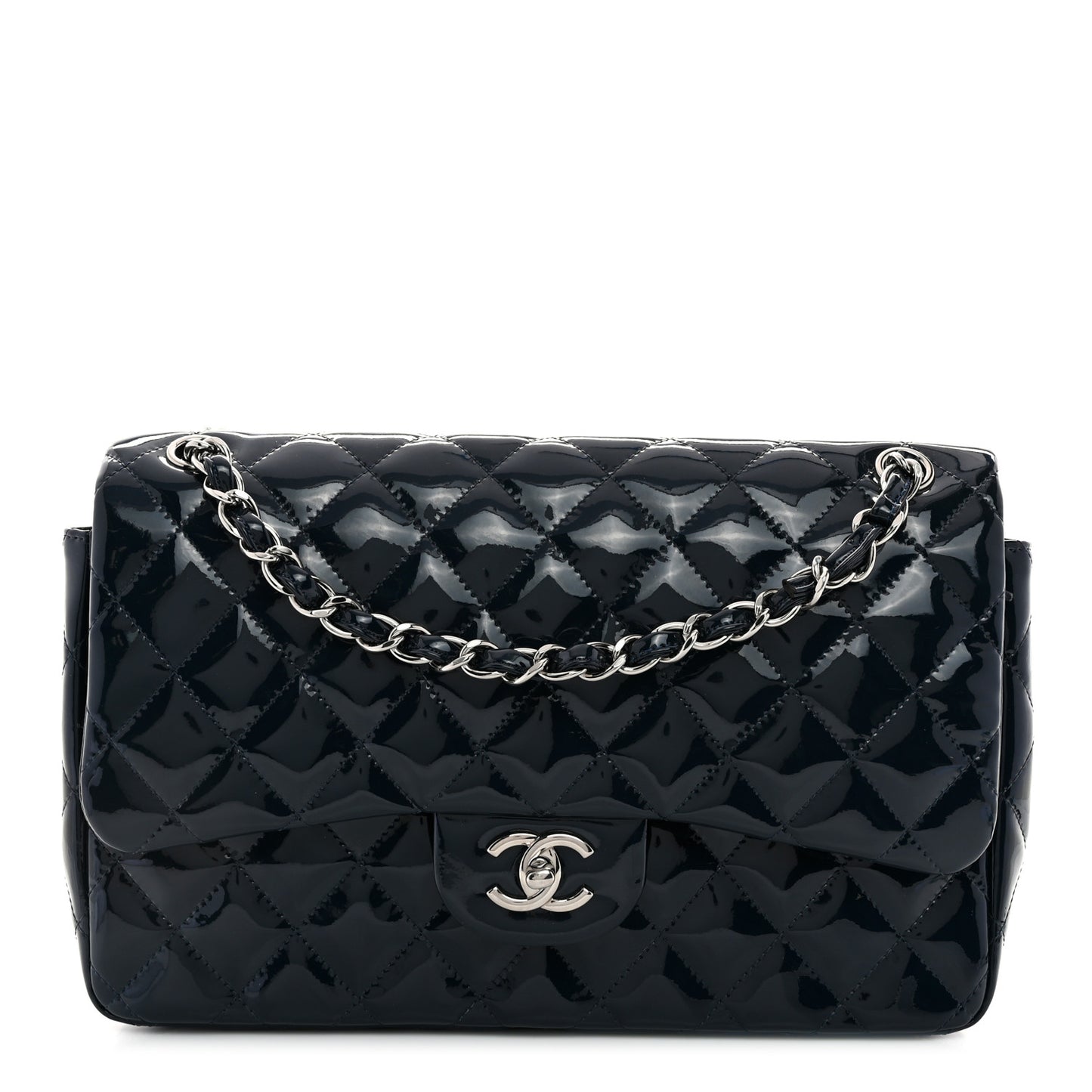 Patent Quilted Jumbo Double Flap Navy