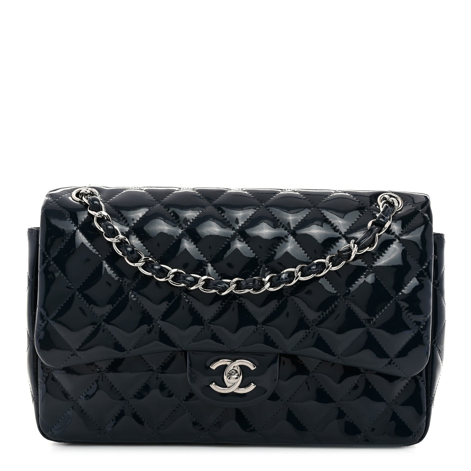 Chanel Patent Quilted Jumbo Double Flap Navy 1 of 11