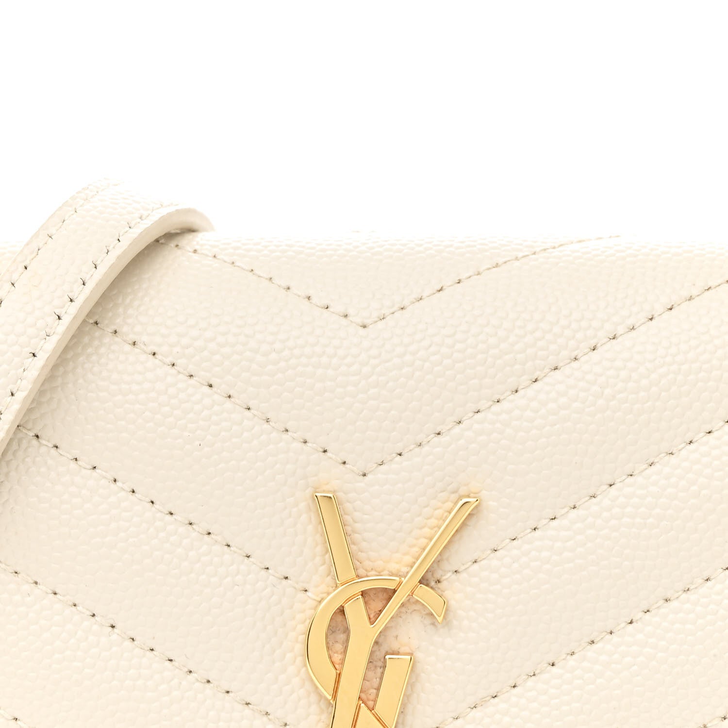 Saint Laurent Grain De Poudre Matelasse Chevron Monogram Envelope Chain Wallet Crema Soft 8 of 14