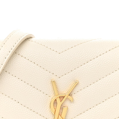 Saint Laurent Grain De Poudre Matelasse Chevron Monogram Envelope Chain Wallet Crema Soft 8 of 14