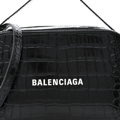 Balenciaga Shiny Calfskin Logo Crocodile Embossed S Everyday Camera Bag with Handle Black 7 of 10