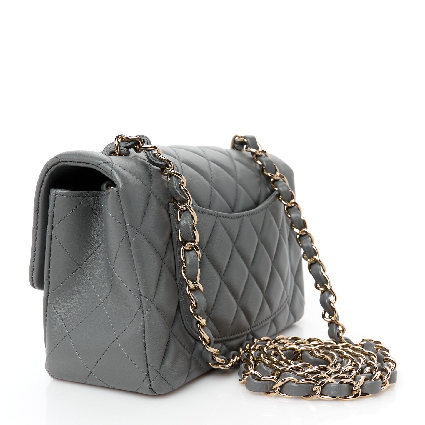 Lambskin Quilted Mini Rectangular Flap Dark Grey