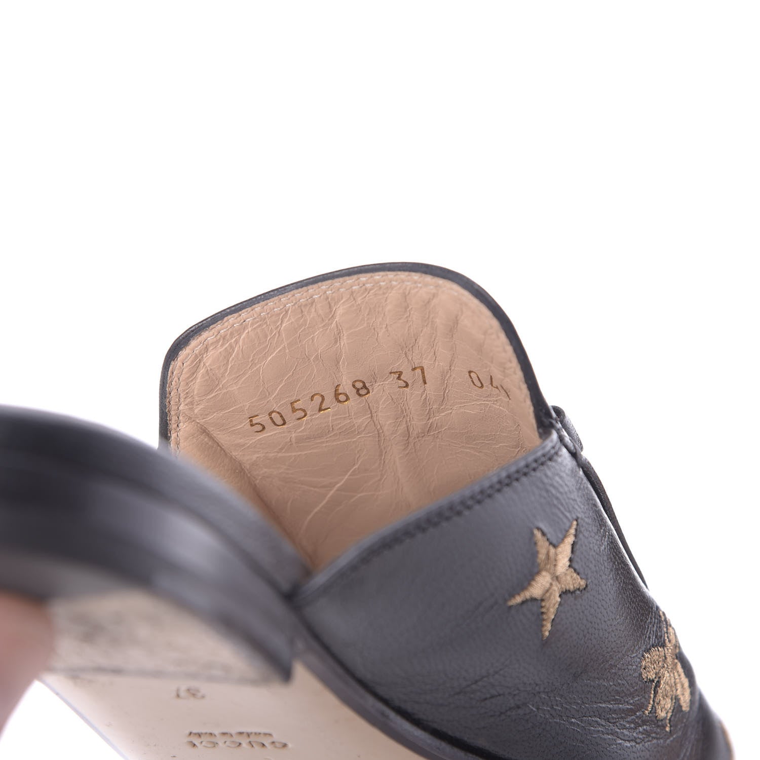 Gucci Goatskin Bee Star Embroidered Womens Princetown Slippers 37 Black 8 of 12