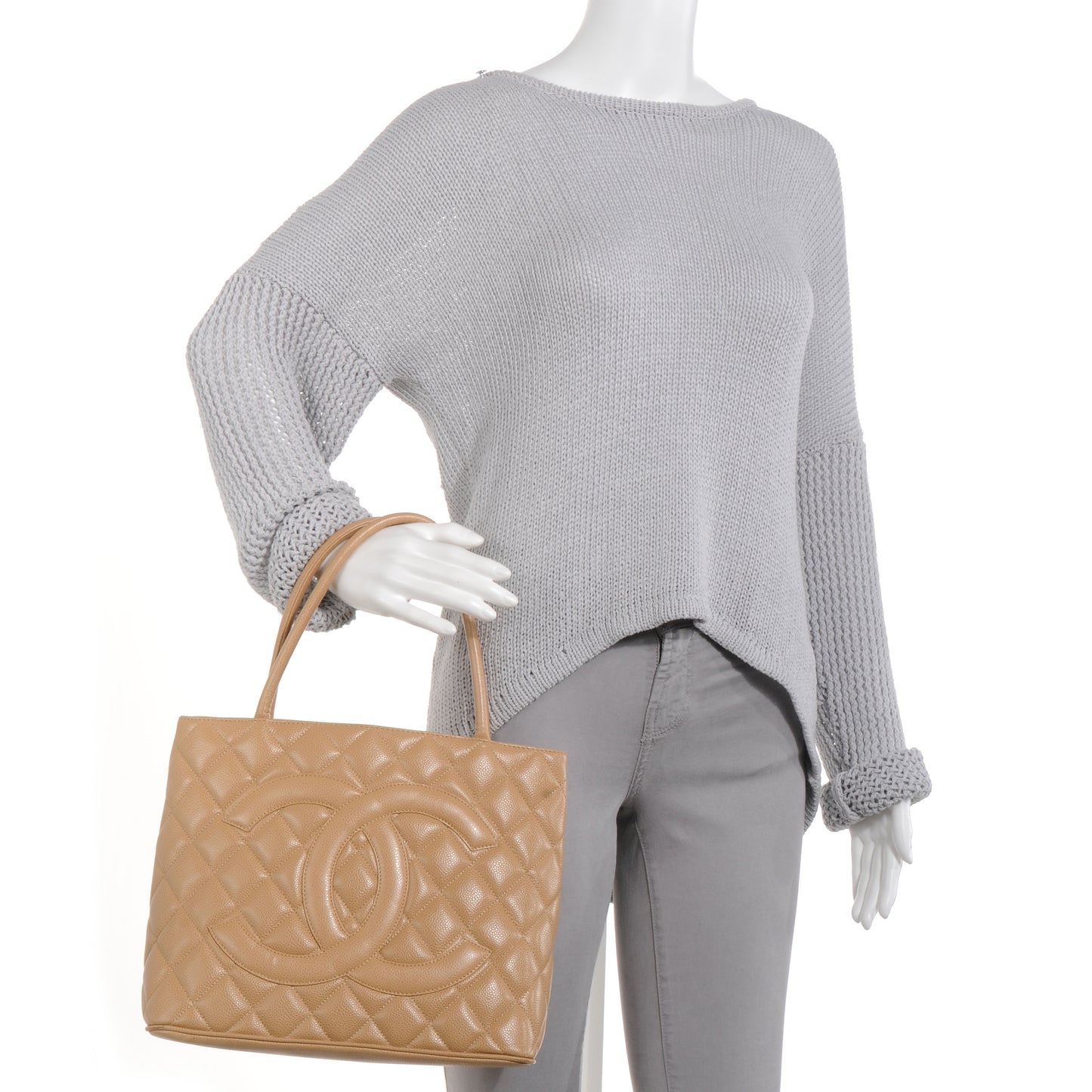 Caviar Medallion CC Tote Dark Beige