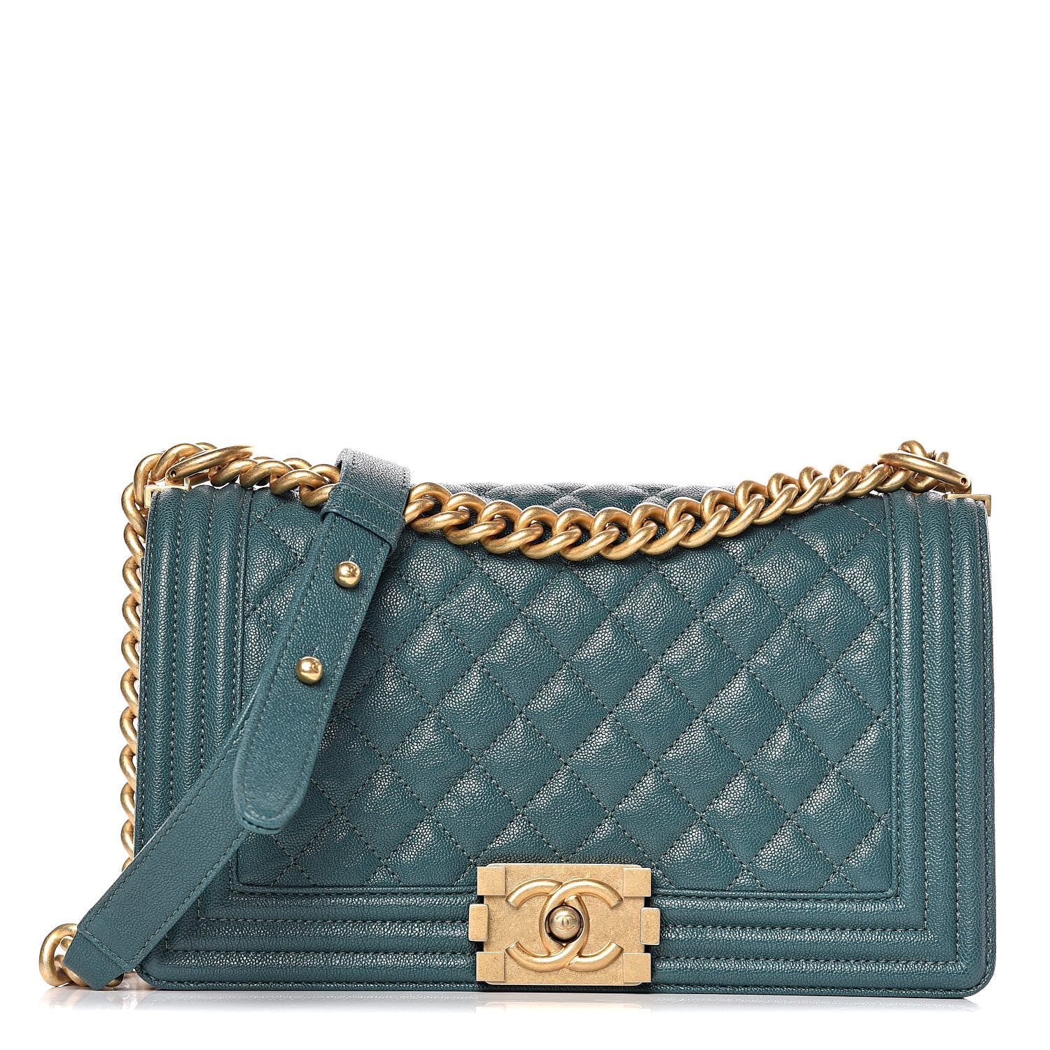 Chanel Caviar Quilted Medium Boy Flap Dark Green 1 of 10