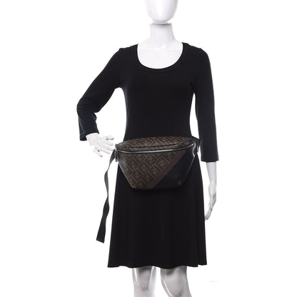 Fendi Glazed Fabric Vitello Liberty FF 1974 Diagonal Belt Bag Tobacco Moresco Black 2 of 10