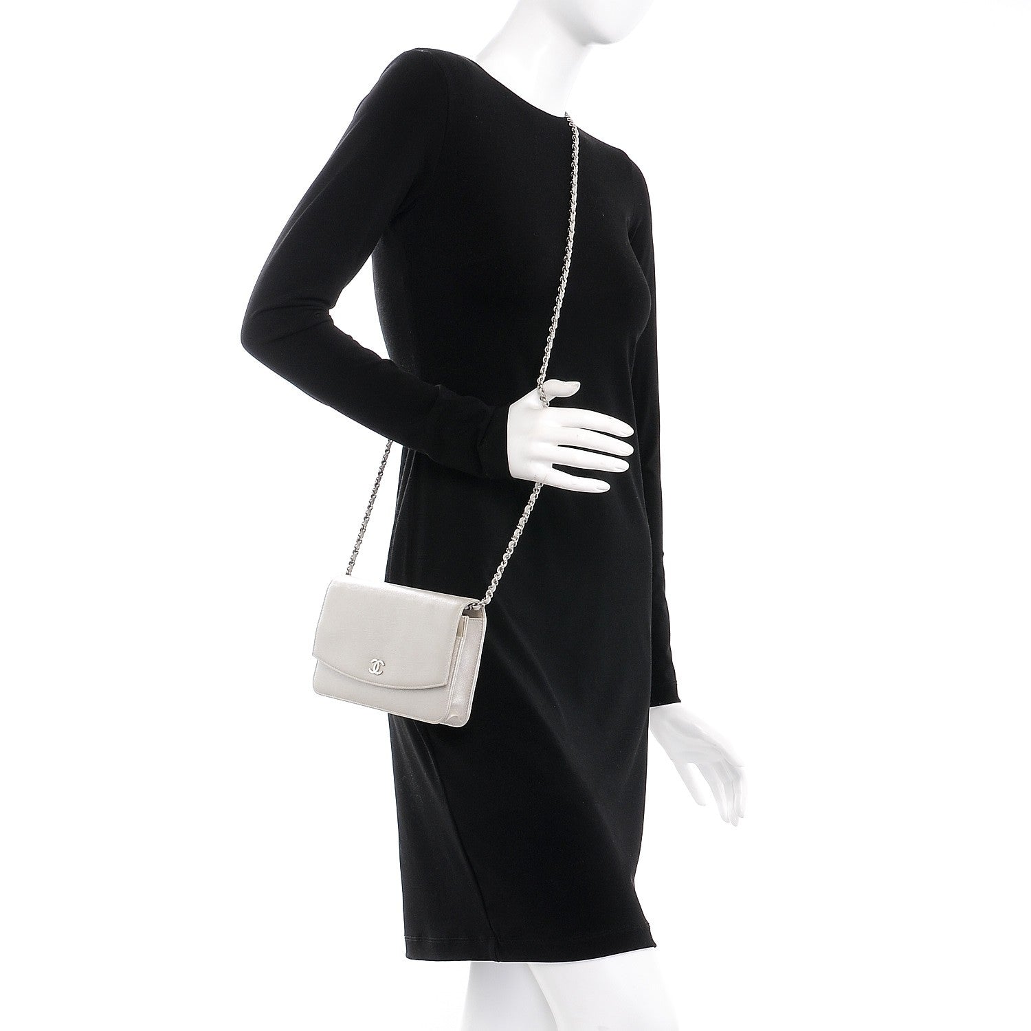 Chanel Caviar Sevruga Wallet On Chain WOC White 2 of 8