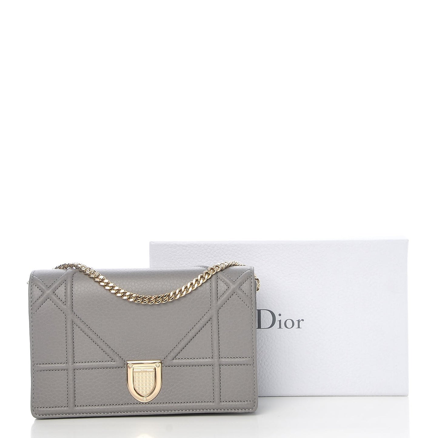 Grained Calfskin Diorama Wallet on Chain Pouch Gris