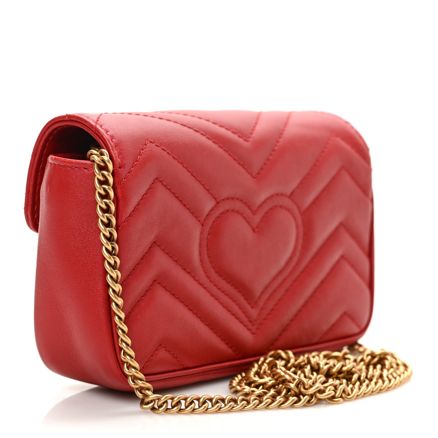 Gucci Calfskin Matelasse Super Mini GG Marmont Shoulder Bag Hibiscus Red 3 of 9