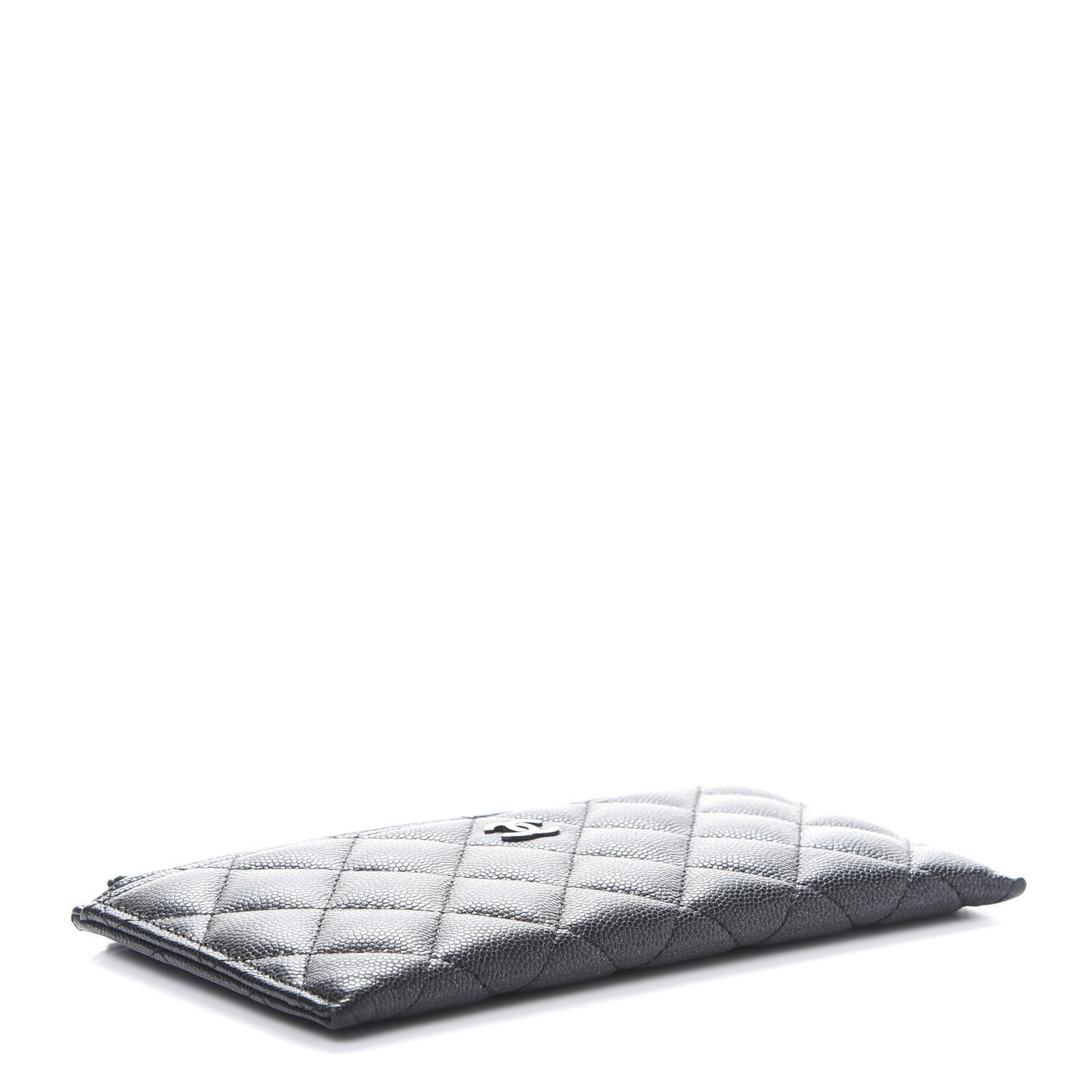 Iridescent Caviar Quilted Classic Zip Pouch Black