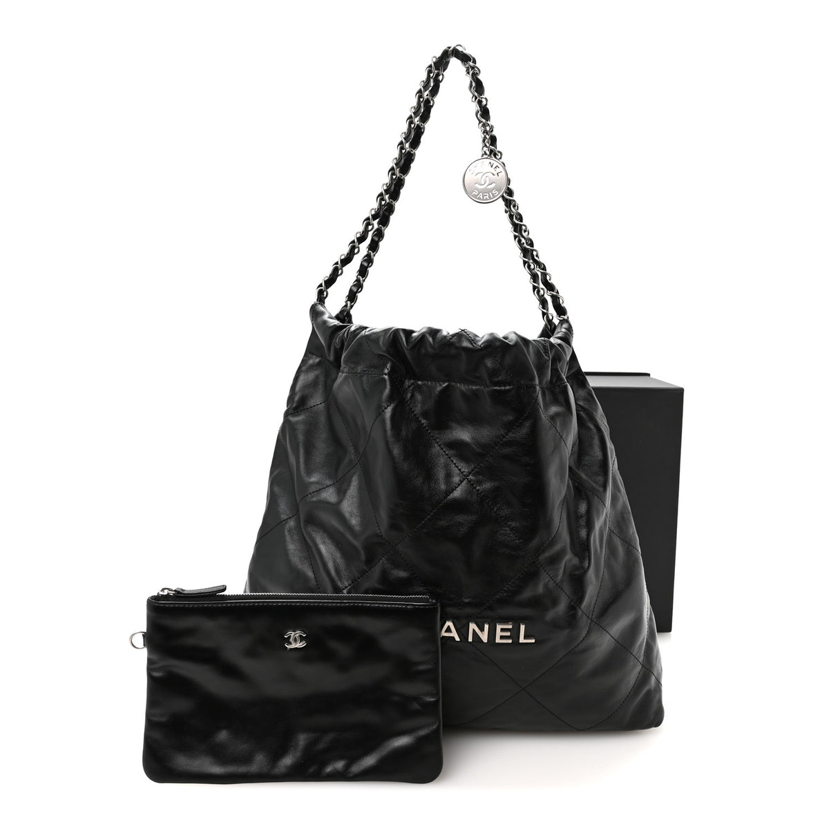 Shiny Calfskin Quilted Chanel 22 Black