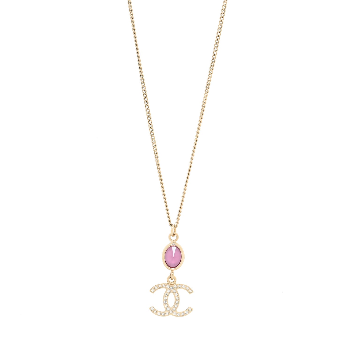 Crystal CC Drop Necklace Pink Gold